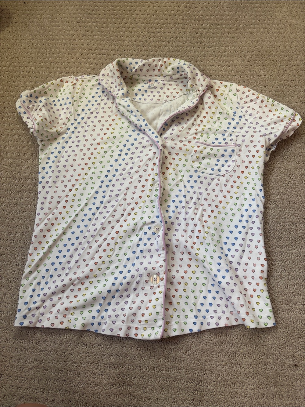 Roller Rabbit White Pajama Shirt and Shorts with Rainbow Heart Print